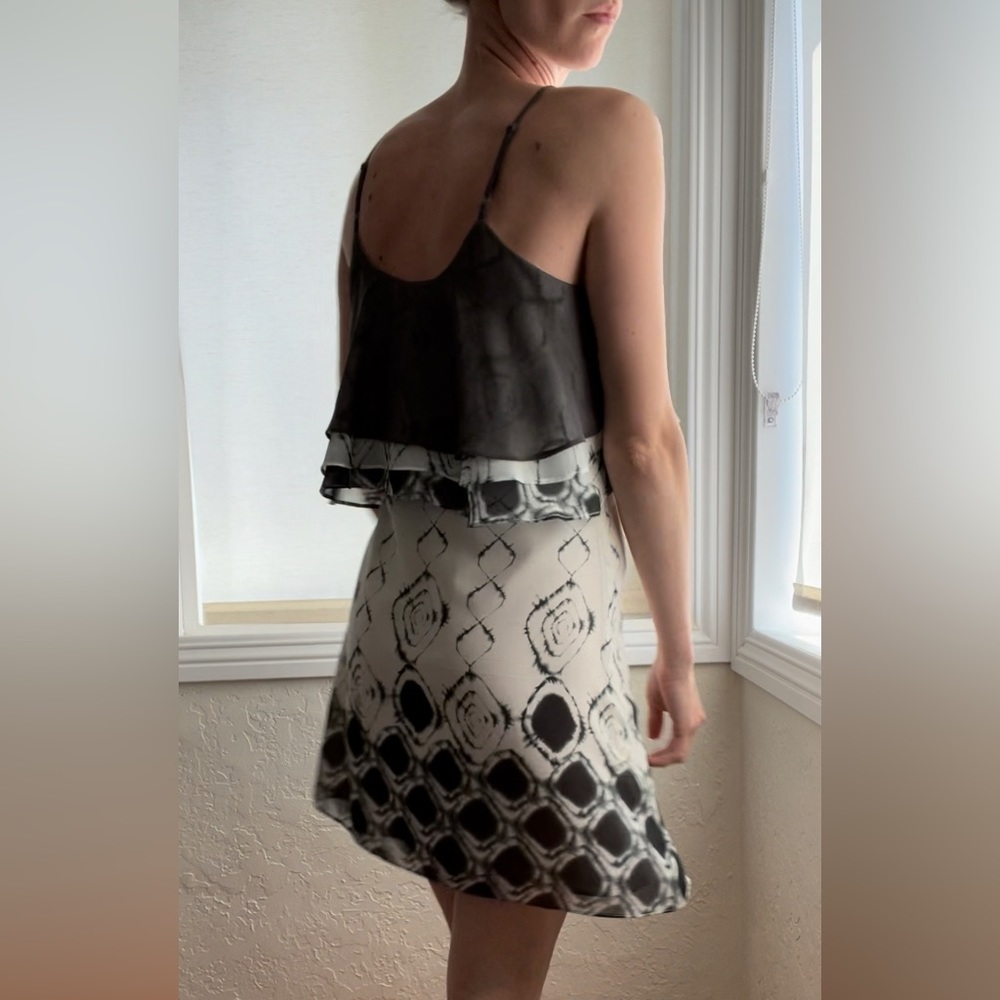 Spaghetti Strap White and Gray Flutter Dress, Size XS